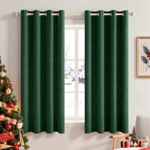 Image of MIULEE 100% Blackout Linen Curtains for Bedroom 52x54 Inches Emerald Green