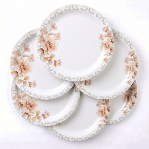 Image of Melamine Quarter Plates | Round Half Plate | Microwave Safe | Break Resistant | Plates for Snacks, Lunch, Dinner | Plates for Home, Office, Restaurant | Set of 6 | 7 Inch's (Lily Shine)