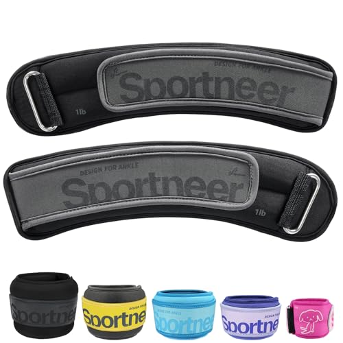 Sportneer Ankle Weights 1 LBS Pair Wrist Leg Arm Weights for Women Men Kids Child with Adjustable Straps, Strength Weighted for Jogging Running Walking Fitness Gym Workout (Black, 1 lb x 2)