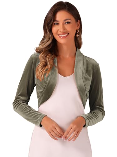 Image of Allegra K Women's Long Sleeve Velvet Shrug Cocktail Party Open Front Cropped Bolero Cardigan Top