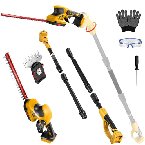 2-in-1 Pole Hedge Trimmer & Grass Shear for Dewalt 18V Battery (No Battery) Brushless Motor 12 Long Blade and 3.9 Short Blade 0-180 Adjustable 15Ft Long Reach for Shrubs Pruning Lawn Care