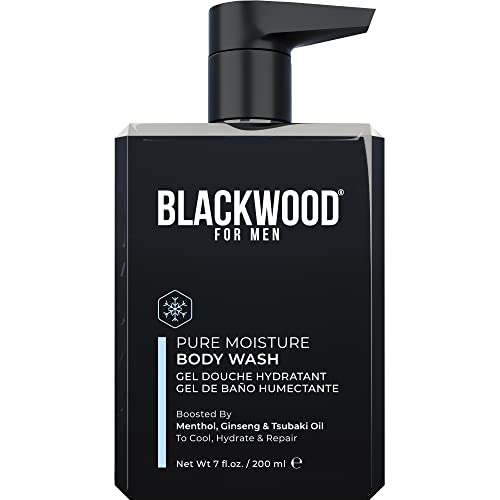 Blackwood For Men Pure Moisture Body Wash - Infused with Ginseng & Menthol - Natural Vegan Formula for Sensitive Skin and Workout Recovery - Sulfate Free, Paraben Free, & Cruelty Free (7 Oz)