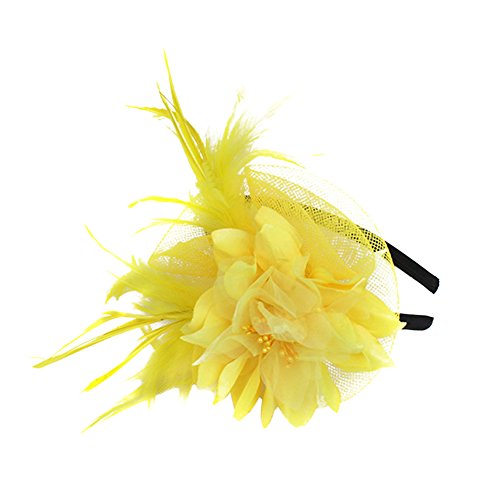 Fascinators Hat for Women Tea Party Headband Kentucky Derby Wedding Flower Mesh Feathers Hair Clip 20s Flapper Headpiece (A8-Yellow)