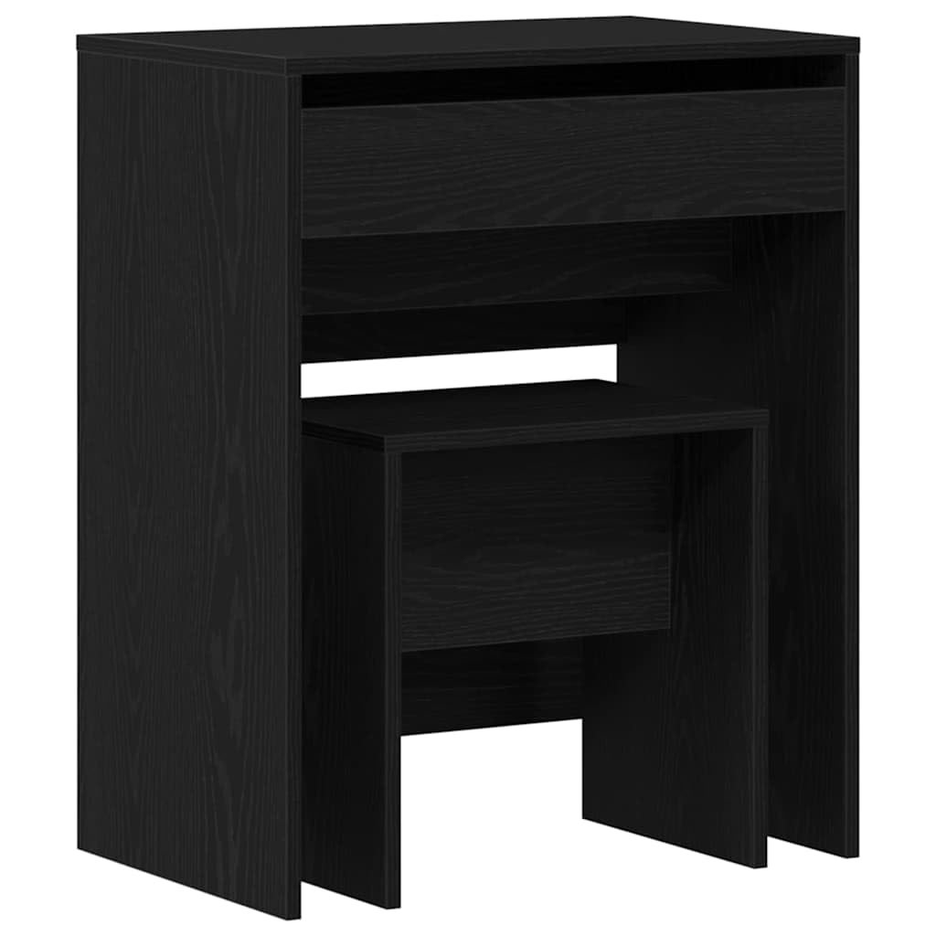 Schminktisch Schwarz Eichen-Optik 60 x 40 x 75 cm Holzwerkstoff mit ausziehbaren Schubladen, moderner minimalistischer Make-up Tisch für Schlafzimmer, pflegeleichte glatte