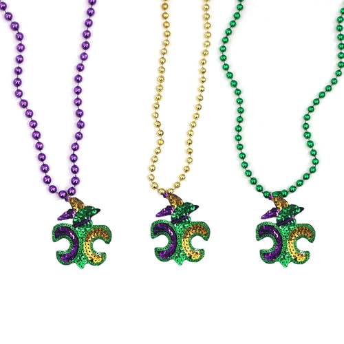 QLUYCKW マルディグラビーズネックレスセット エレガントなプラスチック ゴールド パープル グリーン 矢 マスク 帽子 ジョーカー 軽量 ステートメントペンダントネックレス パーティー コスプレ ジュエリー レディース メンズ, M, プラスチック,