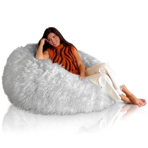 Aiire Puff Gigante Moderno de 120 cm - Puffs XXL de Pelo Largo con Relleno Incluido para Salon o Decoracion Habitacion Juvenil - Bean Bag Chair o Cojin de Suelo Grande Gris