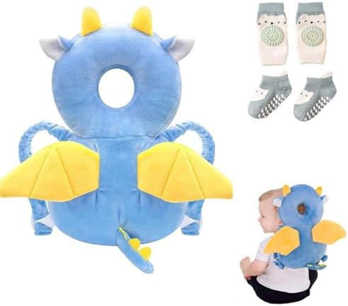 Bambebe Baby Kopfschutz Kissen Infant Sicherheit Pads Rückenprotektor Sicherheit Rucksack Kleinkinder Kopfstützen-Rückenschutzkissen(Drachen)