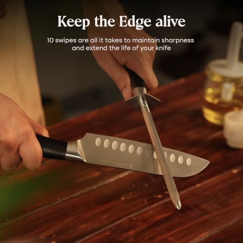 Image of Cumin Co 8 Inch Knife Sharpening Rod | Premium High Carbon Stainless Steel Sharpening Rod | Professional Knife Sharpener for Kitchen & Chef Knives