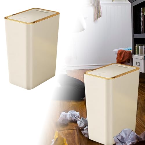 Caneca de basura rectangular compacta de 10 litros beige