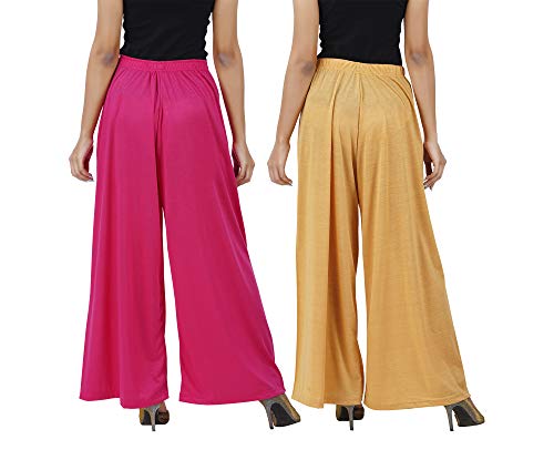 Image of Buy That Trendz M to 4XL Cotton Viscose Loose Fit Flared Wide Leg Palazzo Pants for Women Rani Pink Dark Skin Combo Pack of 2