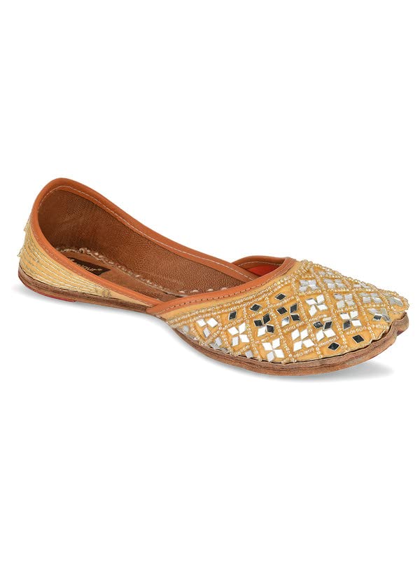 desi colour Leather Mojari Punjabi Jutti for Women Ethnic Footwear- Gold Mirror-picture-20
