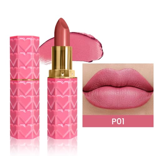 Image of evpct 1Pcs Warm Pink Lipstick, Silky Velvet Matte Lipstick Pack Sets for Women, Long Lasting Smudge Proof Lipsticks Lip Stain Makeup Kit matte lipstick 24 hours original P01