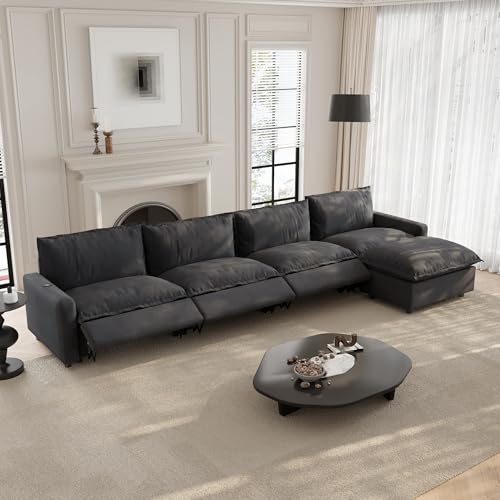 Image of 148.82 inch Power Reclining Sofa with Wireless Charging & Heated Seats,Smart Recliner Sectional Couch,Zero Gravity Recliner Sofa,Deep Seat Cloud Couch for Living Room Home Theater,Grey,5 Seats