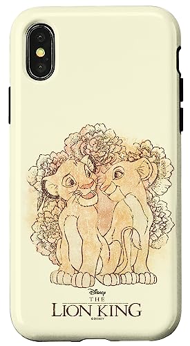 Coque iPhone X XS Roi Lion Disney Simba Nala design croquis floral