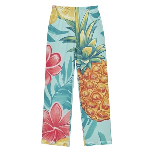 ZZXXB Pineapple Hibiscus Flower Boys Long Pants Soft Trousers Elastic Waist Kids Lounge Bottoms with Pockets S-XL