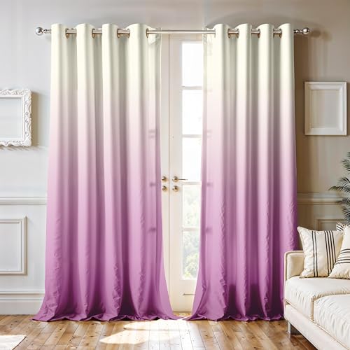 Image of Ultimate Trends Room Darkening Ombre Curtain | Polyester Gradient | Room Doors and Window| 6 FEET Pack of 2, Ivory Orchid