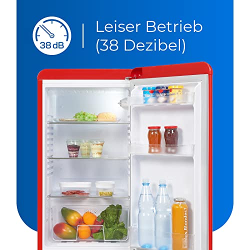 Exquisit Retrokoelkast RKS100-V-H-160F rood | staand apparaat | 94 l volume | rood | retro | deurplanken en glazen planken | koelen | LED-licht | vrijstaand - Afbeelding 5