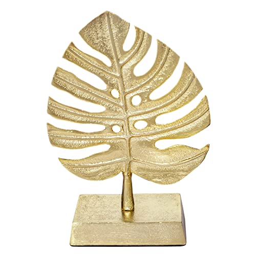 MyGift Brass Tone Metal Palm Leaf Modern Art Sculpture Decor, Monstera Plant Statue - Handcrafted in...