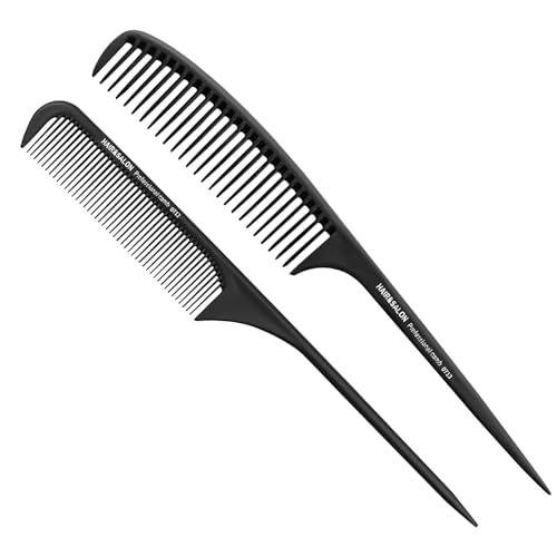 Carbon Fibre Tail Combs, 2 PCS Plastic Rat Tail Combs, Fine Tooth Teasing Comb for Women & Men, Anti Static Long Handle Comb for Salon, Hairdressing, Barber, Sectioning Hair, Wet/Dry Fine Hair
