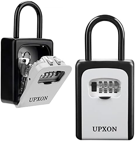 Key Lock Box, UPXON Large Capacity Key Safe Lock Box with Resettable Code, Portable Combination Lockbox for House Keys, Waterproof Wall Mounted Key Box for Home, Hotels, Office, Realtor Grey 1 Pack