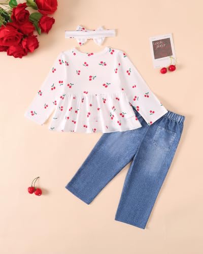 Image of SODLON Baby Girl Clothes Toddler Girls Fall Winter Top Jeans Outfits 9M-5T