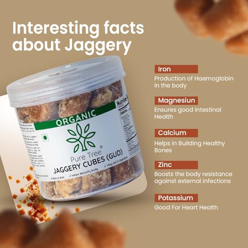 Image of Pure Tree Certified Organic Jaggery Cubes Small | 350 g | Sugarcane Gur Cubes | Desi Gud Jaggery Cubes from Jaggery Block (No Preservatives)