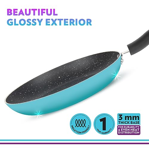 Image of Borosil Festive Glory Non-Stick Set of 2 Tawa (25 cm) and Fry Pan (24 cm), Gas Stove & Induction Compatible, Metal Spoon Friendly, Blue Exterior, Thick Uniform Body, Stir Fry Pan, Tava for Prantha