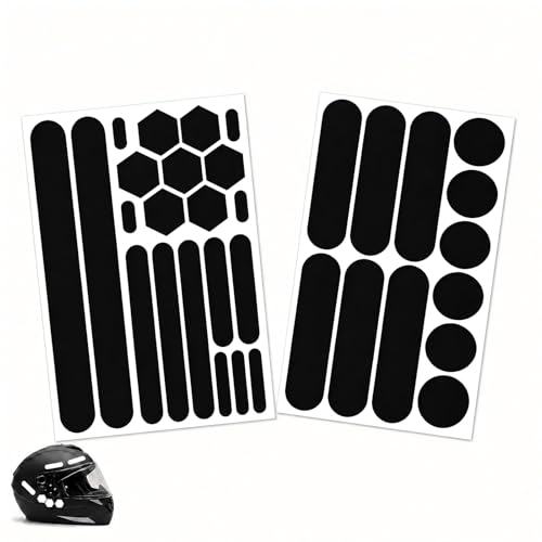 2 Hojas de Pegatinas Reflectantes Autoadhesivas, Tiras Reflectantes y Stickers de Visibilidad para Casco, Moto, Bicicleta, Patinete Eléctrico, Cochecito de Bebé, Silla de Ruedas, Maleta, Negro