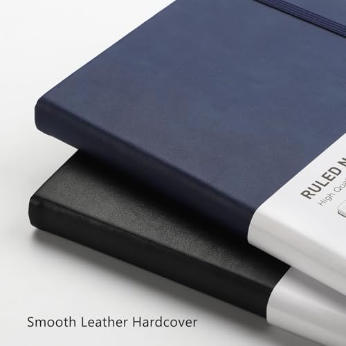 Image of RETTACY Lined Journal Notebook, 192 Numbered Pages, A5 Size (5.7'' x 8.3'') | Leather Hardcover, 100 GSM Thick Paper, for Men & Women, Journaling, Writing, Work & Office (Navy blue)