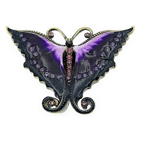 Welforth Jeweled Purple Enamel & Crystal Butterfly Art Deco Style Jewelry Trinket Box Cover