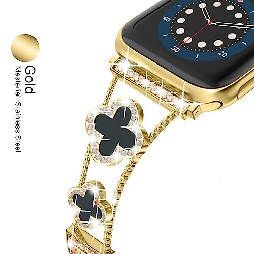 Image of Musk-MSKR Diamond Metal Bands Add Sparkle to Your Watch For Apple Watch Series 11 /10 /9 /8 /7 /6 /5 /4 /3 /2 /SE /Ultra Clover Simple and Stylish Compatible with 38mm40mm41mm42mm44mm45mm 46mm49mm Women's Wear