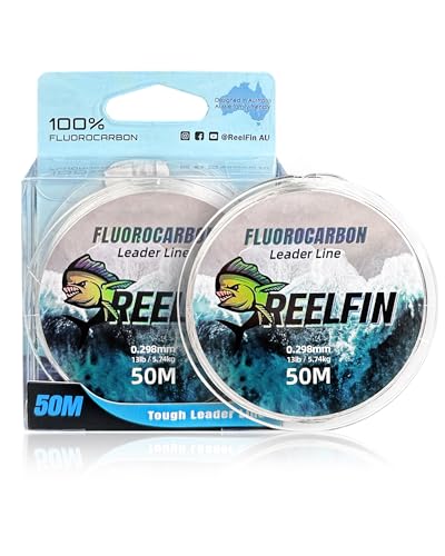 REELFIN 100% Fluorocarbon Leader 50M 5-25lb Fluorocarbon Fishing Line (13LB-50M-0.298mm)