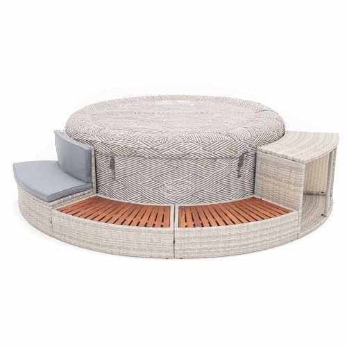 SPA Hinchable Lay-Z-SPA Madrid Ø180x66cm Airjet y Cobertor para 2-4 Personas + K2O Revestimiento Half Surround 180 289x45x56 cm Borde para SPA Semicircular 4 Piezas Escalones, Banco y Almacenamiento