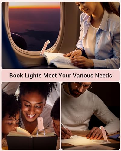 Image of DEWENWILS USB Rechargeable Book Light, LED Clip on Reading Lights for Books in Bed at Night, Portable Bookmark Lamps, Warm White, Brightness Adjustable, Perfect for Bookworms, Kids (Light Pink)
