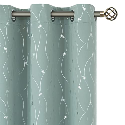 BGment Room Darkening Curtains 36 Inches Long, Grommet Thermal Insulated Blackout Curtains with Wave Line and Dots Printed for Bedroom, 2 Panels, Each Panel 42 x 36 Inch, Frosty Green