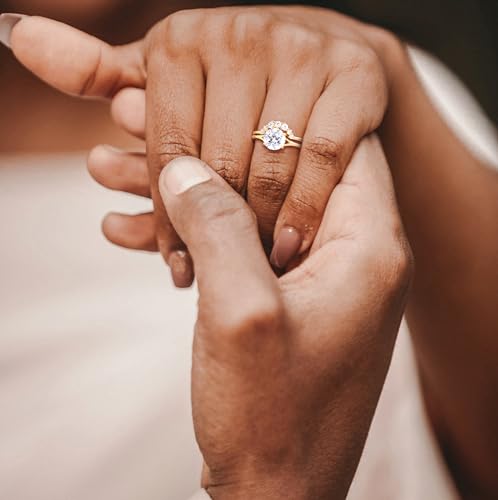 TIGRADE 2CT Cubic Zirconia Wedding Band for Women 14K Gold Plated CZ Promise Ring Curved Round Shaped Bridal Ring Sets Size 3-124