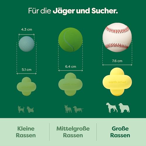 Earth Rated Hundeball, EIN interaktiver Apportierball für alle Rassen in verschiedenen Größen, aus Naturgummi, das perfekte Spielzeug für drinnen und draußen, groß, gelb