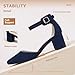 IDIFU Women's IN2 Pedazo Dress Shoes Low Block Heels Comfortable Chunky Closed Toe Ankle Strap Wedding Pumps(Blue Suede, 9 B(M) US)