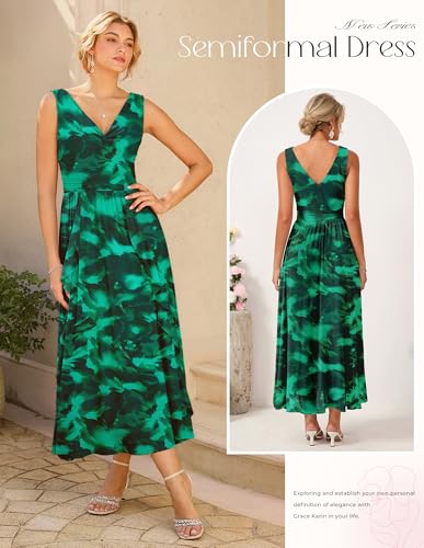 Image of GRACE KARIN Women's Summer Sleeveless Floral Maxi Dress V Neck Formal Wedding Guest Dress A Line Beach Vacation Clothes