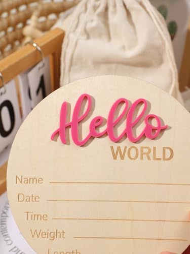 Image of Ylsteed Baby Announcement Signs Hello World Newborn Welcome Sign Newborn Photography Props Newborn Baby Birth Announcement Sign Baby Shower Pregnancy Gifts Nursery Decor Sign 6 * 6 in -Roseo