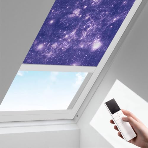 Zshine Motorized Cellular Shades Cordless Honeycomb Blinds Full Blackout Fabric Window Shades for Skylight (93021J Stars) 93021j Full Blackout