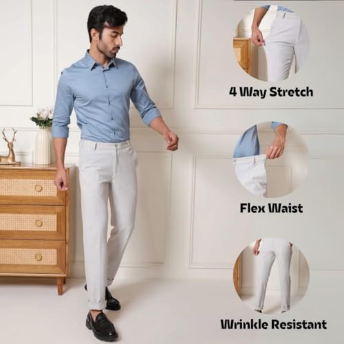 Image of SUBTRACT Slim-Fit Stretchable Lycra Formal Pants for Men with Flexible Waistband | Stylish Men's Wear Trousers for Office or Party |Dress Trouser Pant