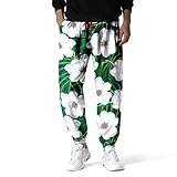 Pantalon imprimé pour Hommes Europe et amérique Mode hawaïenne décontracté Ample en Plein air Plage Cordon Taille élastique Pantalon M