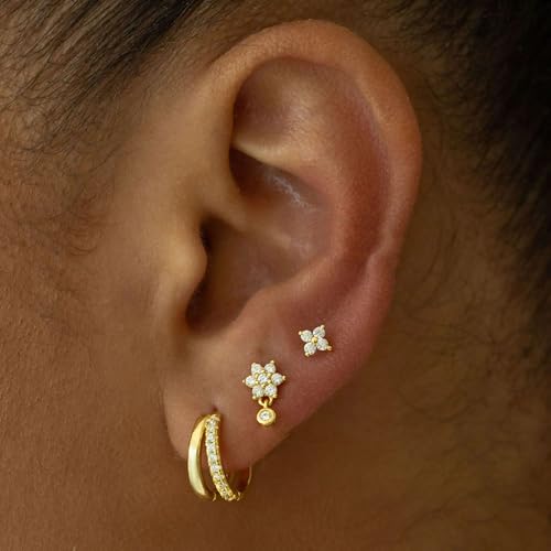 Gold Hoop Earrings Set for Women, 14K Gold Plated Dangle Cartilage Earring for Multiple Piercing, Dainty Gold Earrings Stacks2