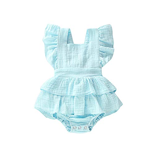 Image of Douhoow Infant Baby Girl Romper Baby Ruffle Bodysuit Jumpsuit One-Piece Cotton Linen Clothes