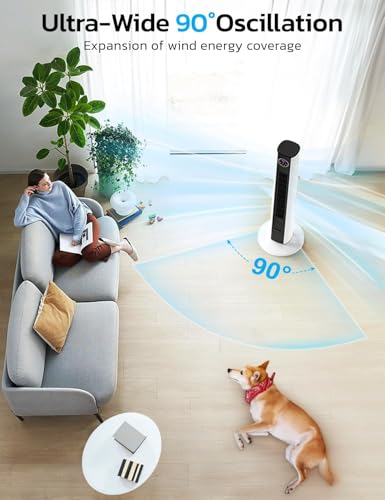 ZAFRO 36\" Tower Fan, 90°Oscillating Floor Fan with 4 Modes, 3 Speeds, Remote Control, 12H Timer, Quiet Standing Fan for Bedroom & Living Room, Black+White