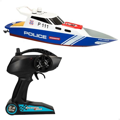 ColorBaby 47674 Racing Boat Lancha radiocontrol policía, 36x10x10 cm, Mando Control Remoto, 6 direcciones, 2.4 GHz, Alcance 35-40 m, Barco RC, Juguetes radiocontrol, Juguetes para niños, +4 años