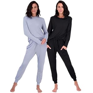 Real Essentials 2 Pack: Women’s Soft Long Sleeve Sleep Set – Comfortable Lounge Pull Over Hoodie and Henley Jogger