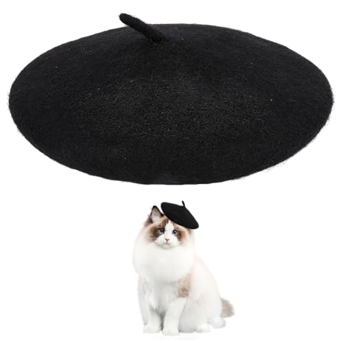 GORGECRAFT Katzen Baskenmütze Hut Hund Beanie Stirnband Wolle Haustier Welpen Französisch Künstler Beanie Baskenmütze Mini Caps Kleiner Hund Kopfschmuck Dekor Kostüm Haarschmuck für Party Cosplay