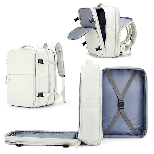 Travel Backpack For Women Men Airline Approved,Carry On Backpack,Large Hiking Backpack Waterproof Outdoor Sports Rucksack Casual Daypack Fit 15.6 Inch White Laptop Backpack College Backpack(Ex)